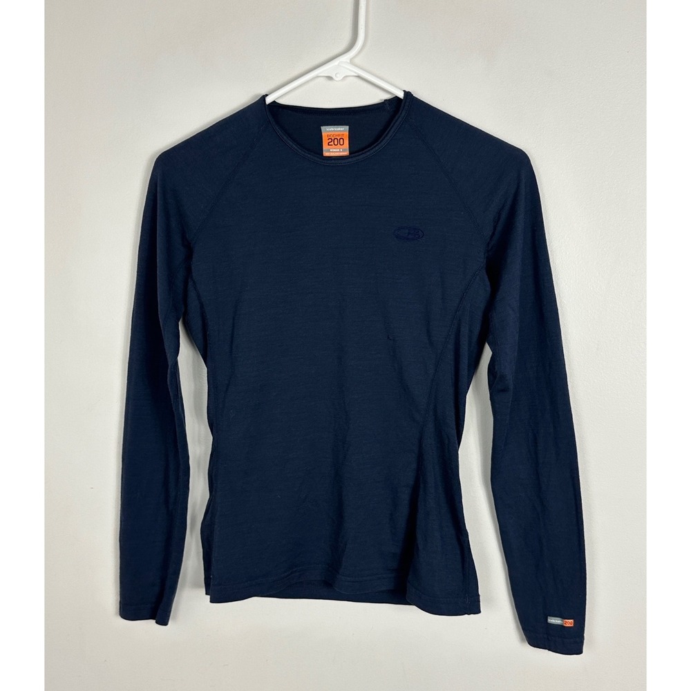 Icebreaker Mens Top Small Bodyfit 200 Oasis Merino Wool Blue Long Sleeve Crew